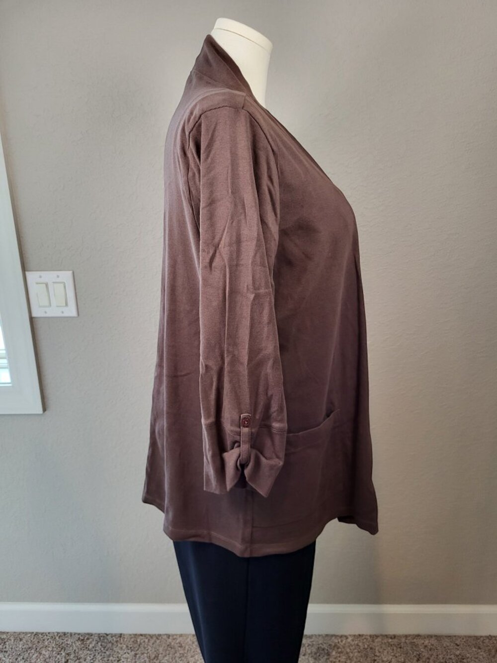 Kim Rogers Plus Size Brown Open-Front Cotton Cardigan 2X - Picture 5 of 10